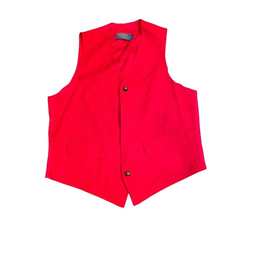 Pendleton Virgin Wool Red Western Vest Buttons Womens Sz 40 Made In USA Vintage
